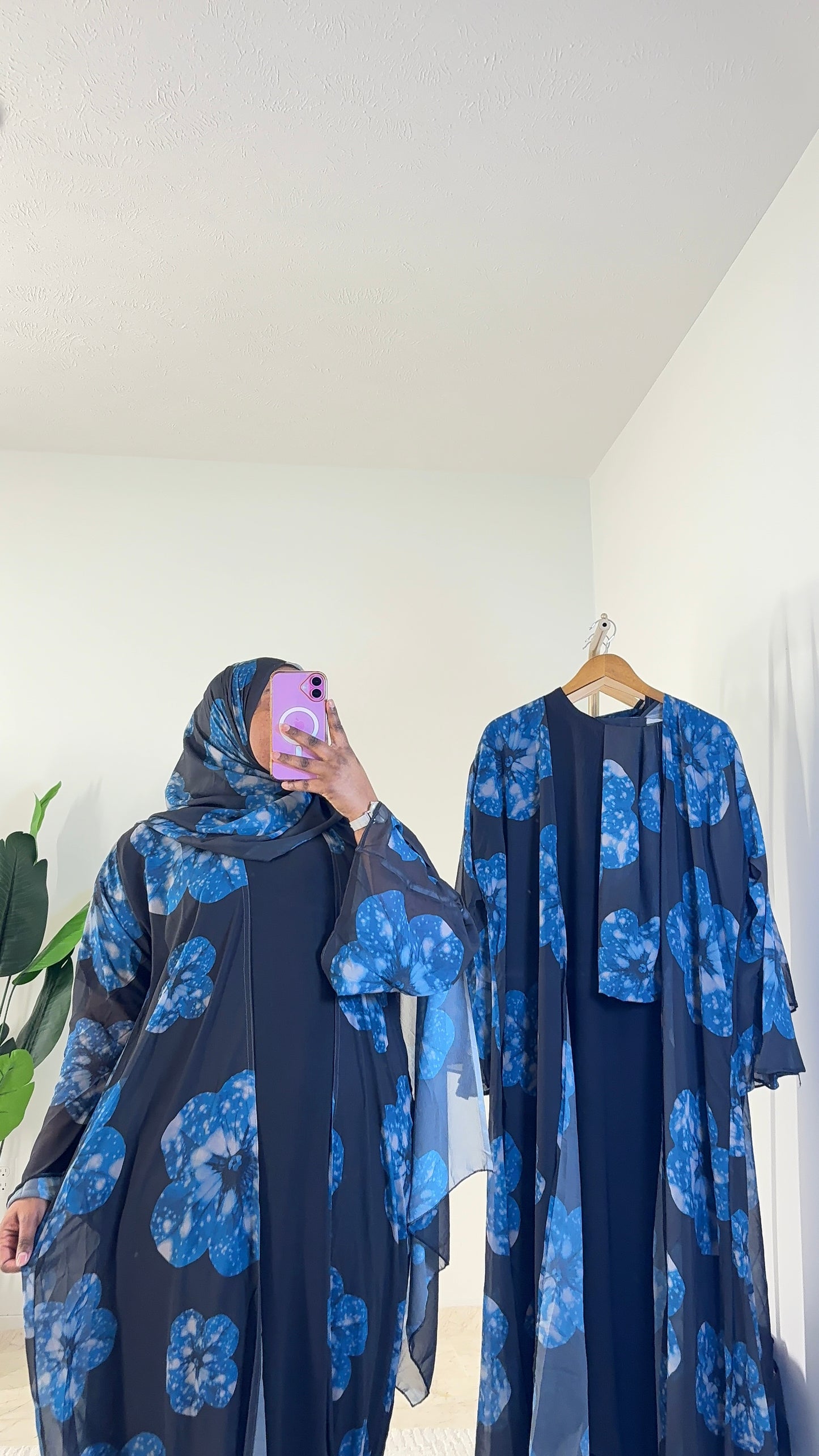Three piece floral abaya