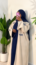 Elegant Leaf Embroidered 2-Piece Abaya Set – Navy & Red