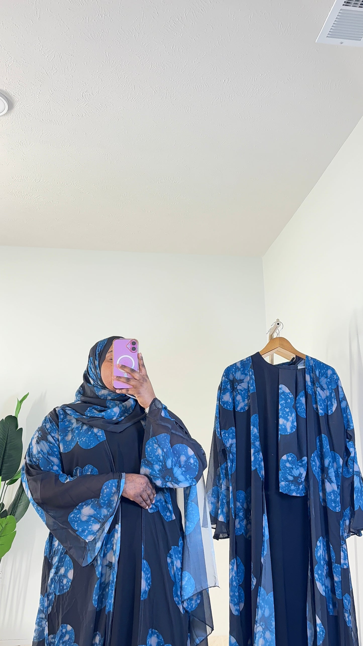 Three piece floral abaya