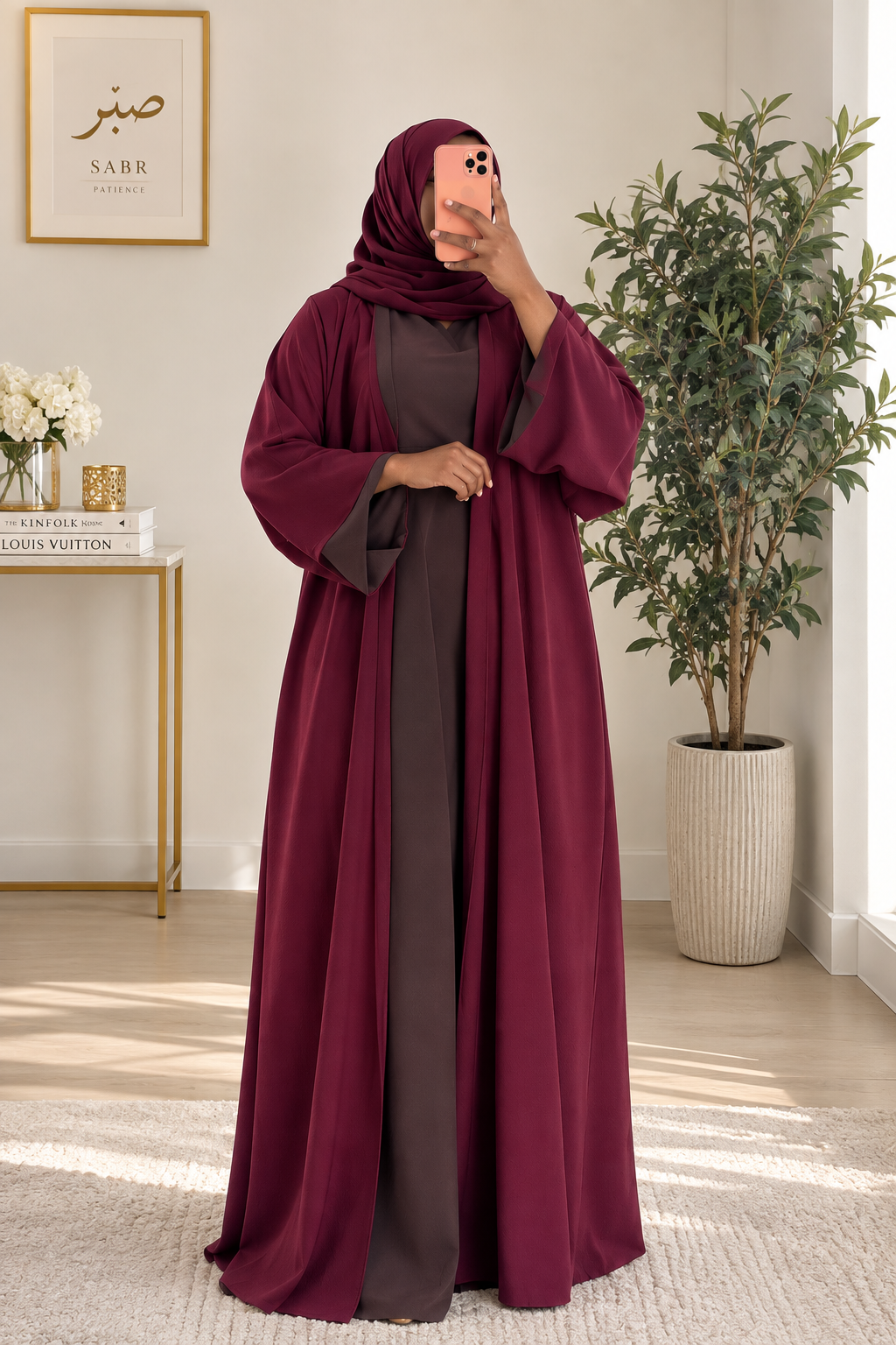 Two-Tone Open Abaya – Contrast Colour Design